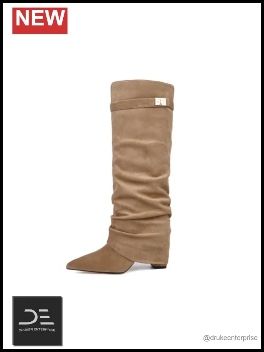 Faux Leather Fold Over Knee High Boots Pointed Toe High Heel Pull-On